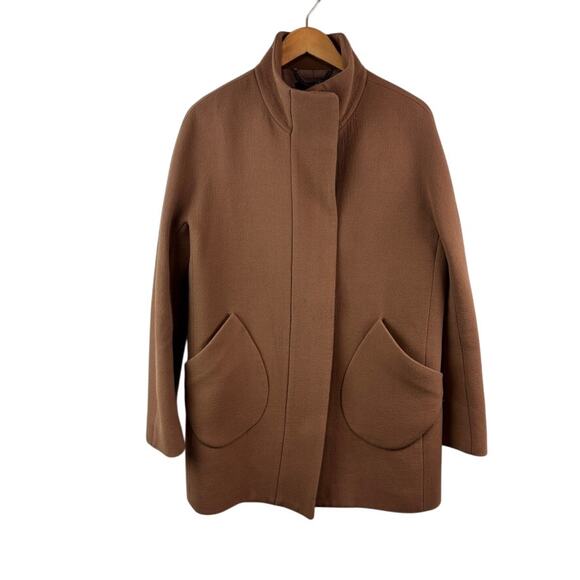 J.Crew Double Cloth Wool Coat Camel Italian Manifattura Di Carmignano Asymmetric - Picture 2 of 8
